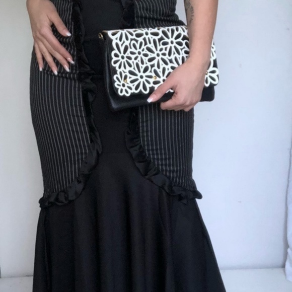 Victorian Black Pinstripe Bow Gothic Mermaid Skirt - Picture 5 of 8